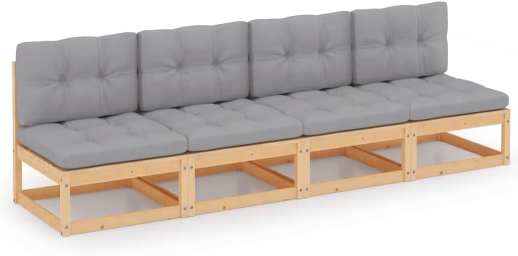 4-Seater Patio Sofa with Cushions Solid Wood Pine,4Seater Wooden Outdoor Sofa with Cushions for Patio and Garden Outdoor Furniture, Patio Seating