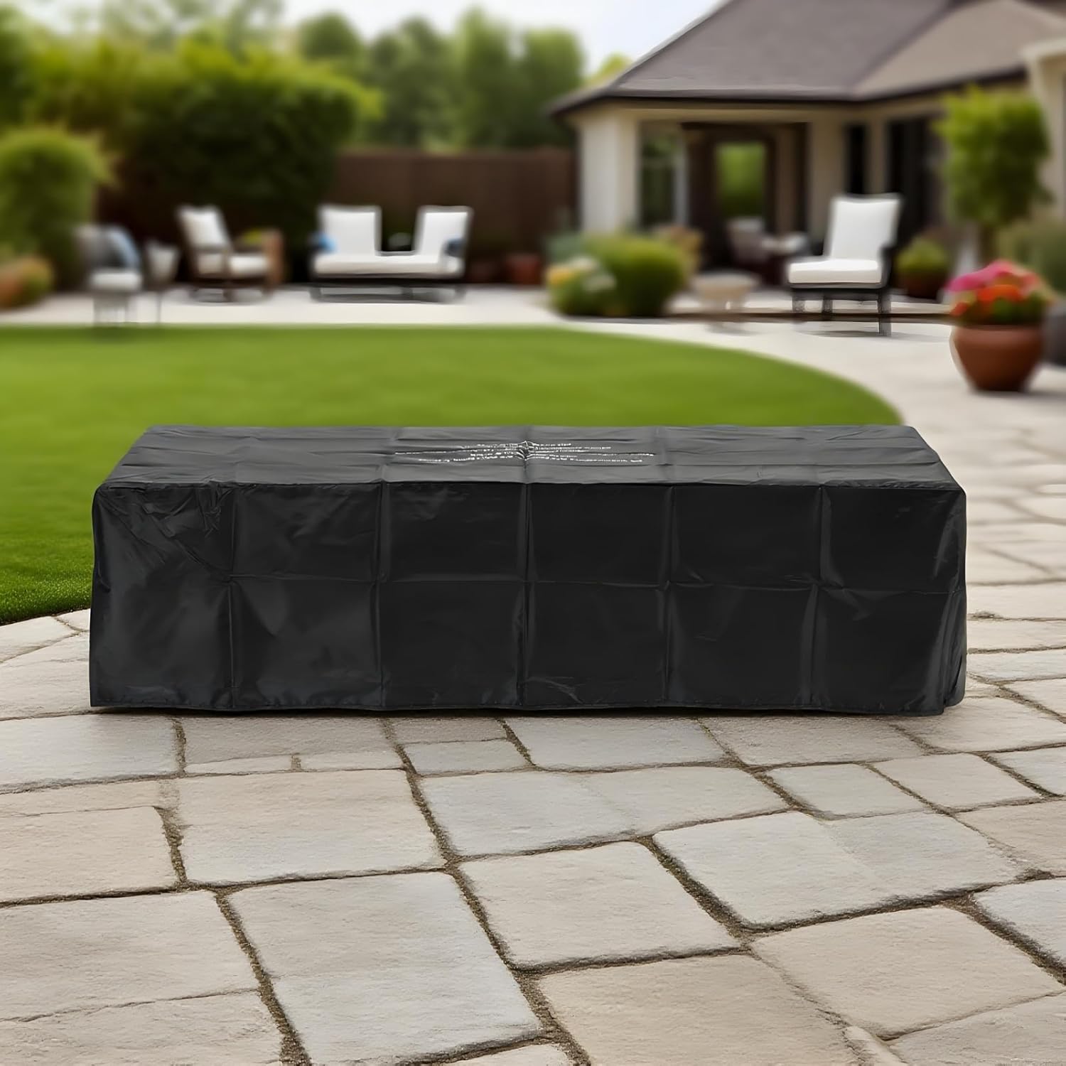 Tabletop Propane Fire Pits, Brown+Gray Rectangle Outdoor Firepit Table with 3 Height Options, 50000 BTU, Electronic Ignition, Decorative Glass & Lid, 55