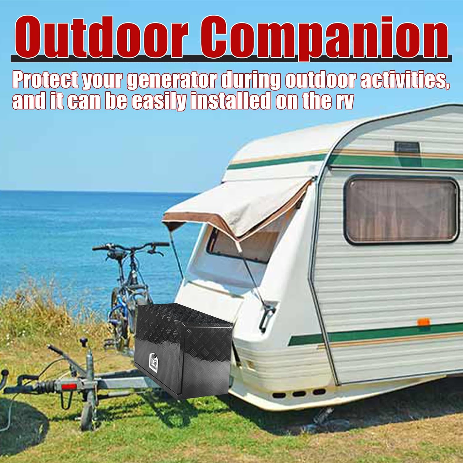 24.4x15.7x19.7 Inch Aluminium Generator Toolbox Heavy Duty Generator Storage Box Sealed waterproof with Lock and Keys suitable for RV Garage Black