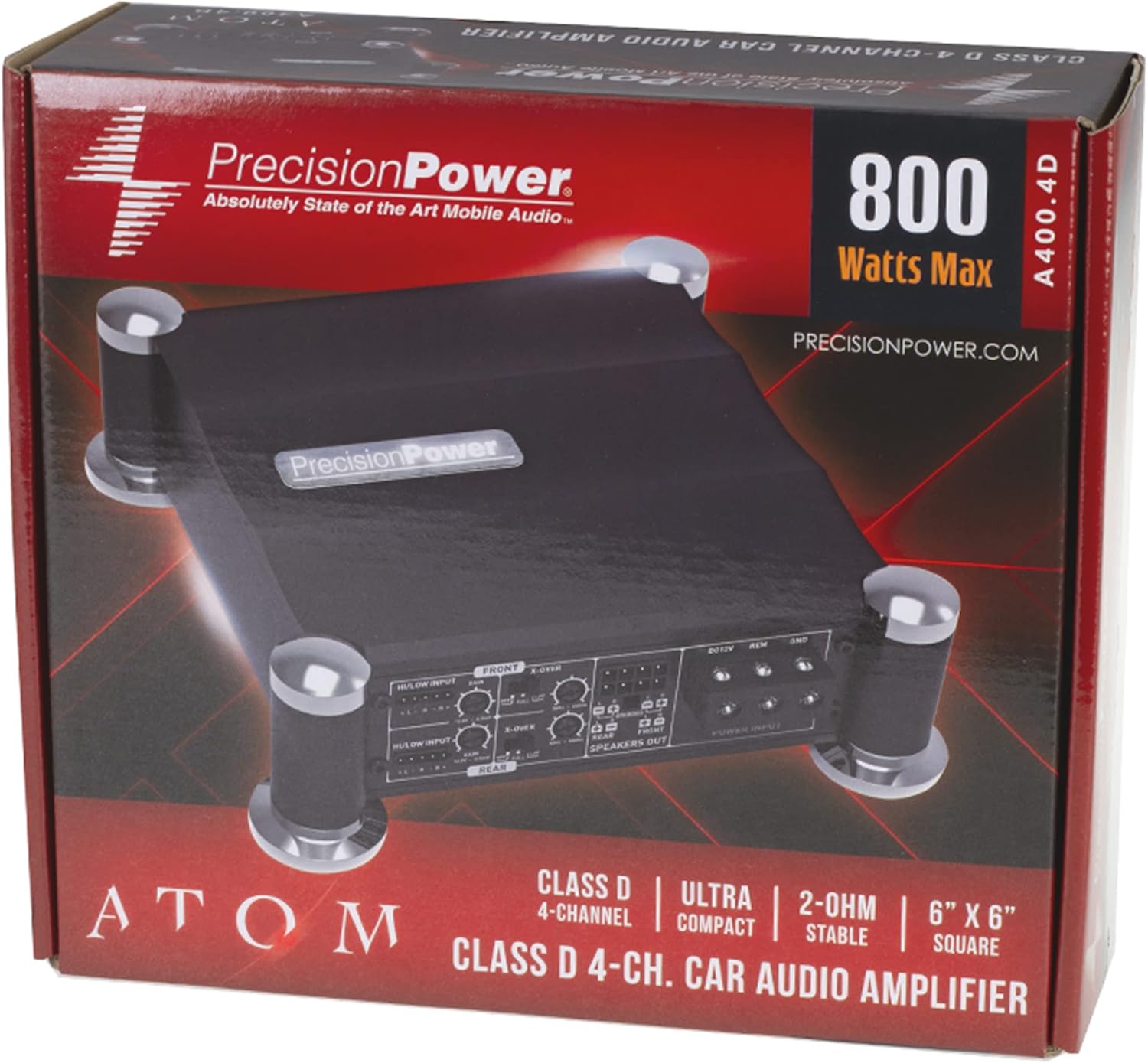 Precision Power A400.4D Atom Series A400.4D 800-Watt-Max 4-Channel Digital Power Class-D Audio Amplifier