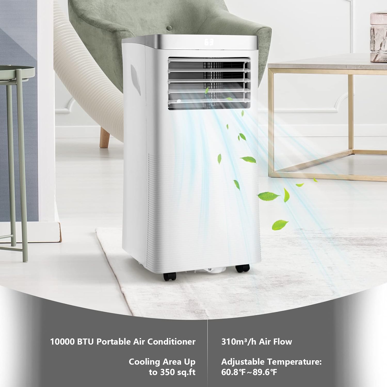 PETSITE Portable Air Conditioner, 10000 BTU AC Cooling Unit with Remote Control, 3-in-1 Air Conditioners with Dehumidifying, Fan & Air Cooler Function, Cools Up to 350 sq.ft