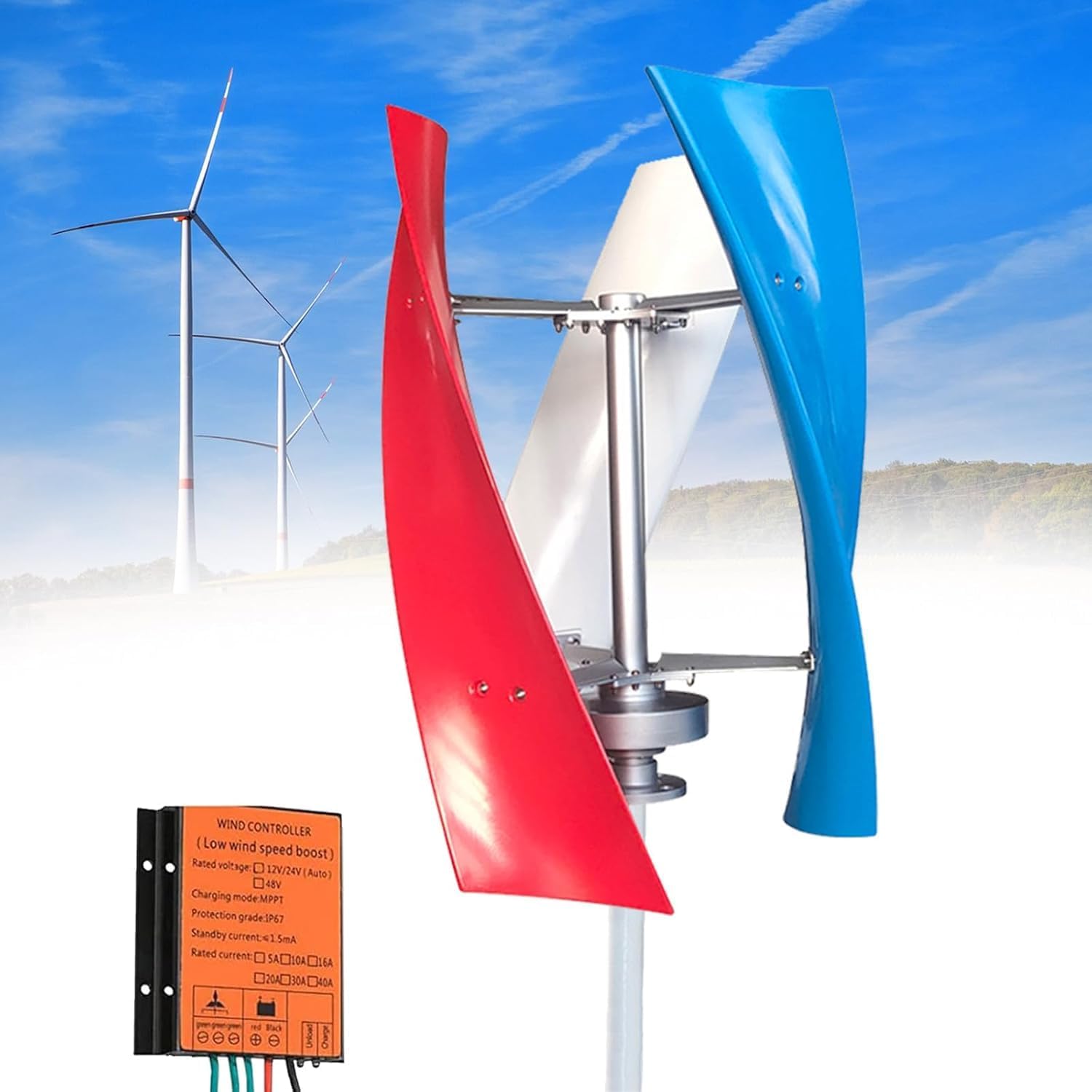 6000W Vertical Wind Turbine Generator Kit - 3-Blade Design for Home & Street Lighting, Efficient Renewable Energy Solution, Multi-12V Compatible, Eco-Friendly Power Generation