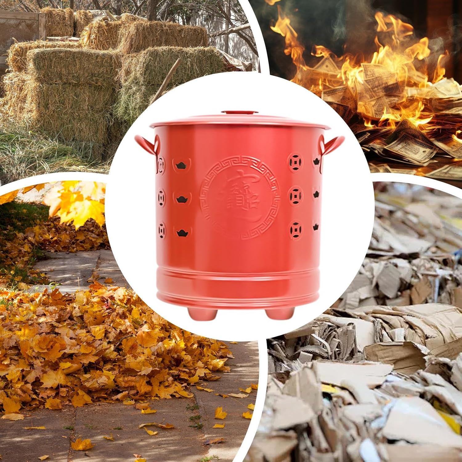 Burn Barrel, Stainless Steel Burning Fire Barrel with Lid, Outdoor Fire Pit for Trash, Paper, Yard, Courtyard, Backyard, Garden, Patio, Camping, and Fireplaces, Durable and Heat-Resistant for Home