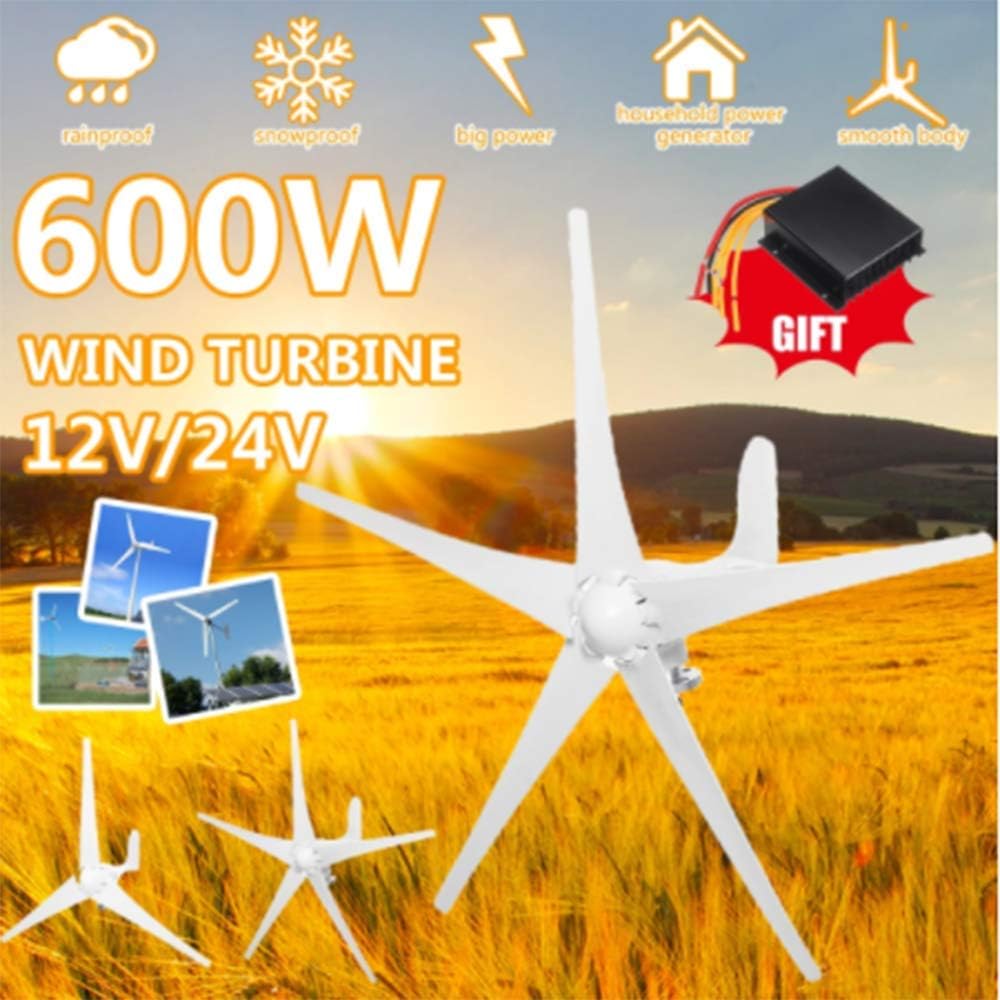 600W Wind Turbines Generator 12V/24V 3/5 Blades Horizontal Wind Generator with Controller Windmill Energy Turbines Charge,5 Blades,48v