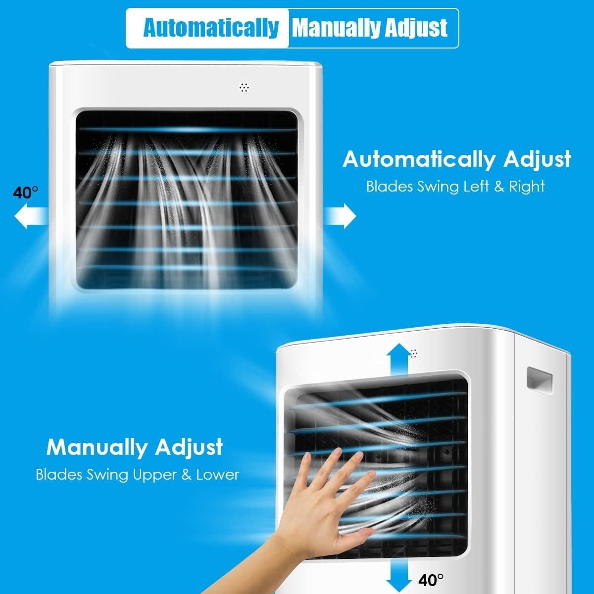 KOTEK 20L Evaporative Air Cooler, 3-in-1 Cooling Fan Humidifier with 3 Modes, 4 Speeds, 7.5H Timer, Large Water Tank & Ice Crystal Boxes, Portable Air Cooler Fan with Swivel Wheels for Home Office