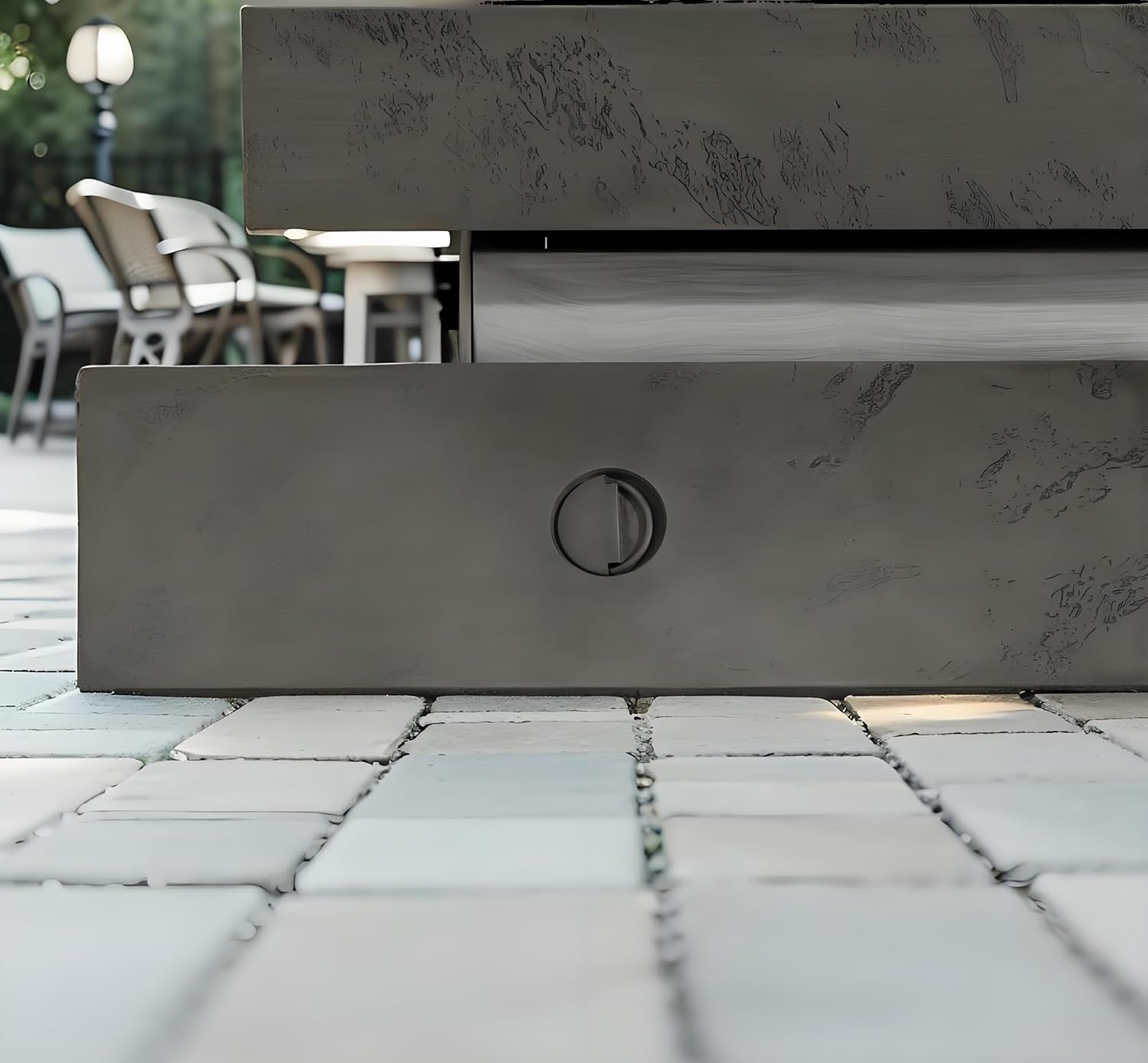 Modern Outdoor 48-Inch Rectangle Propane Fire Pit Table, Cement Grey Iron Construction, 50000 BTU, Adjustable Height with Glass Stones for Patio