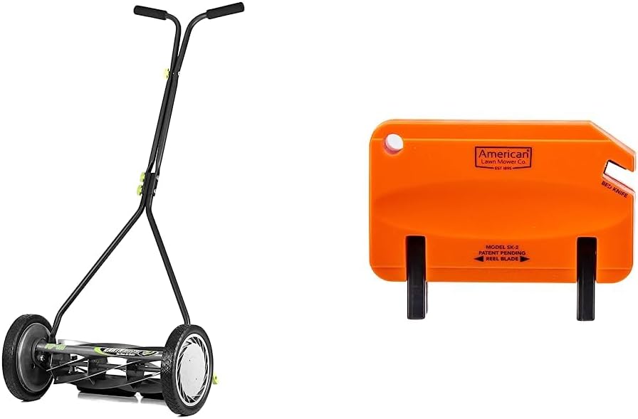 Earthwise 16-Inch 7-Blade Push Reel Lawn Mower (1715-16EW) + American Lawn Mower SK-2 Reel Lawn Mower Hand Sharpener