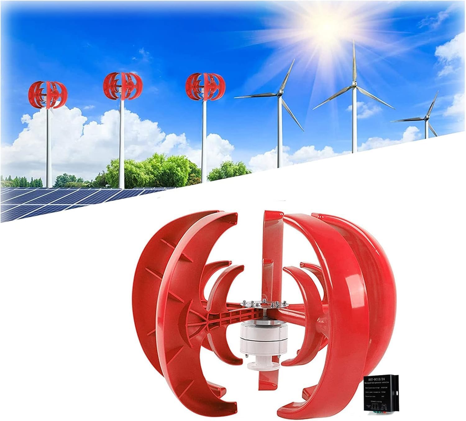 CAJUCA 3000W 5-Blade Vertical Axis Wind Turbine Generator, W/Controller, 3 Phase AC Permanent Magnet Generator Wind Turbine Kit