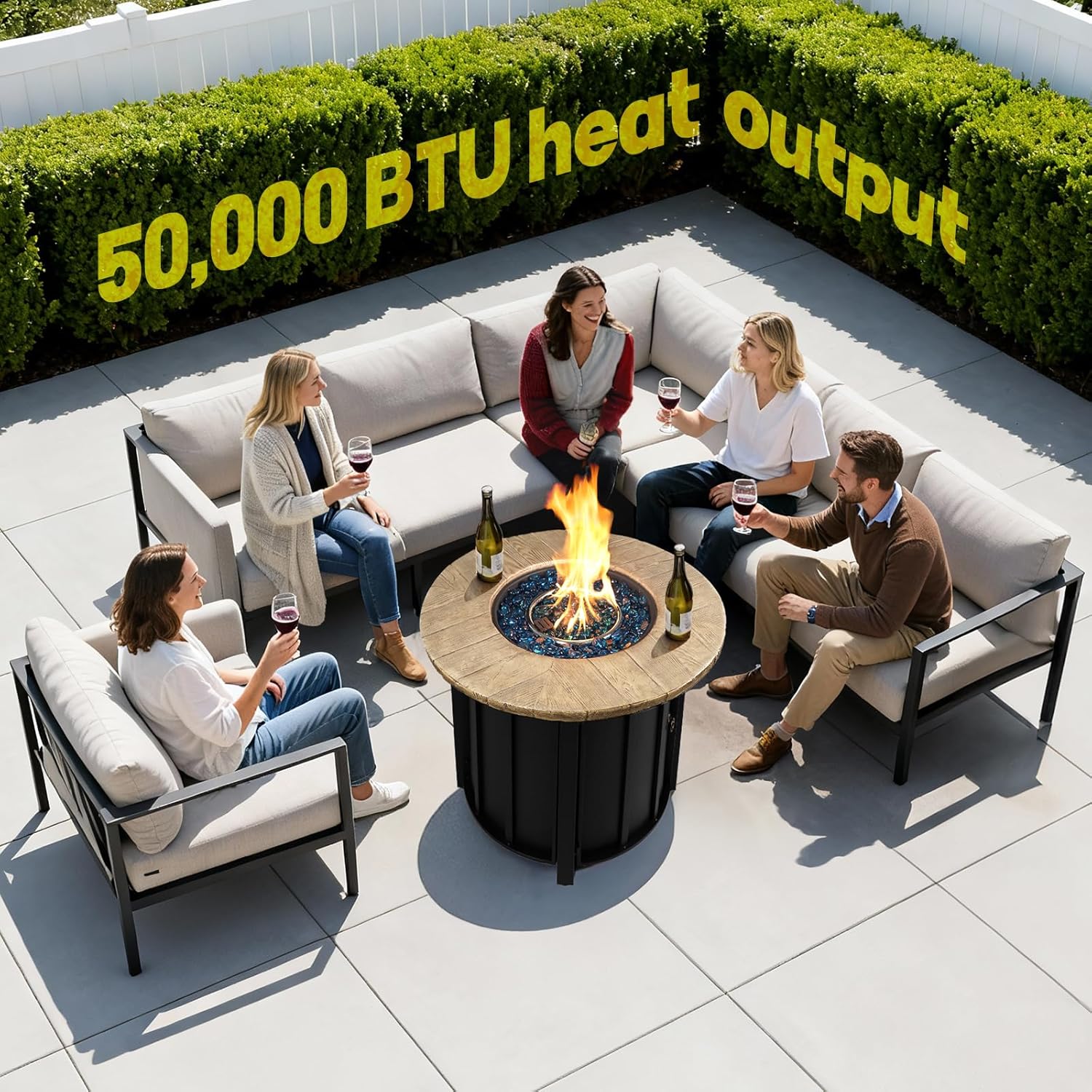 30 Inch Round Propane Fire Pit Table,50000 BTU Outdoor Gas Firepit with Automatic Ignition & Lid Cover,Iron Steel Firepit for Outside,Patio,Deck,Backyard w Glass Stones & Rain Cover