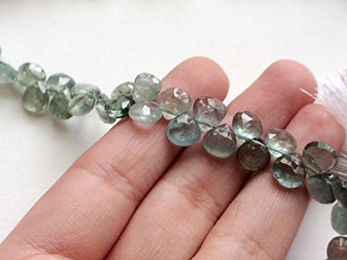 1 Strand Natural Moss Aquamarine Faceted Heart Beads, Moss Aqua Necklace, 6-8mm, 4 Inch