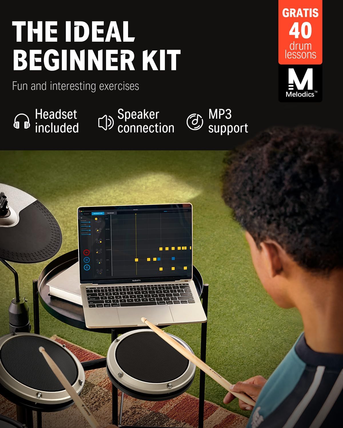 Donner DED-80 Electric Drum Kit with 4 Quiet Mesh Pads, 180+ Sounds, 30 Demo Songs, 10