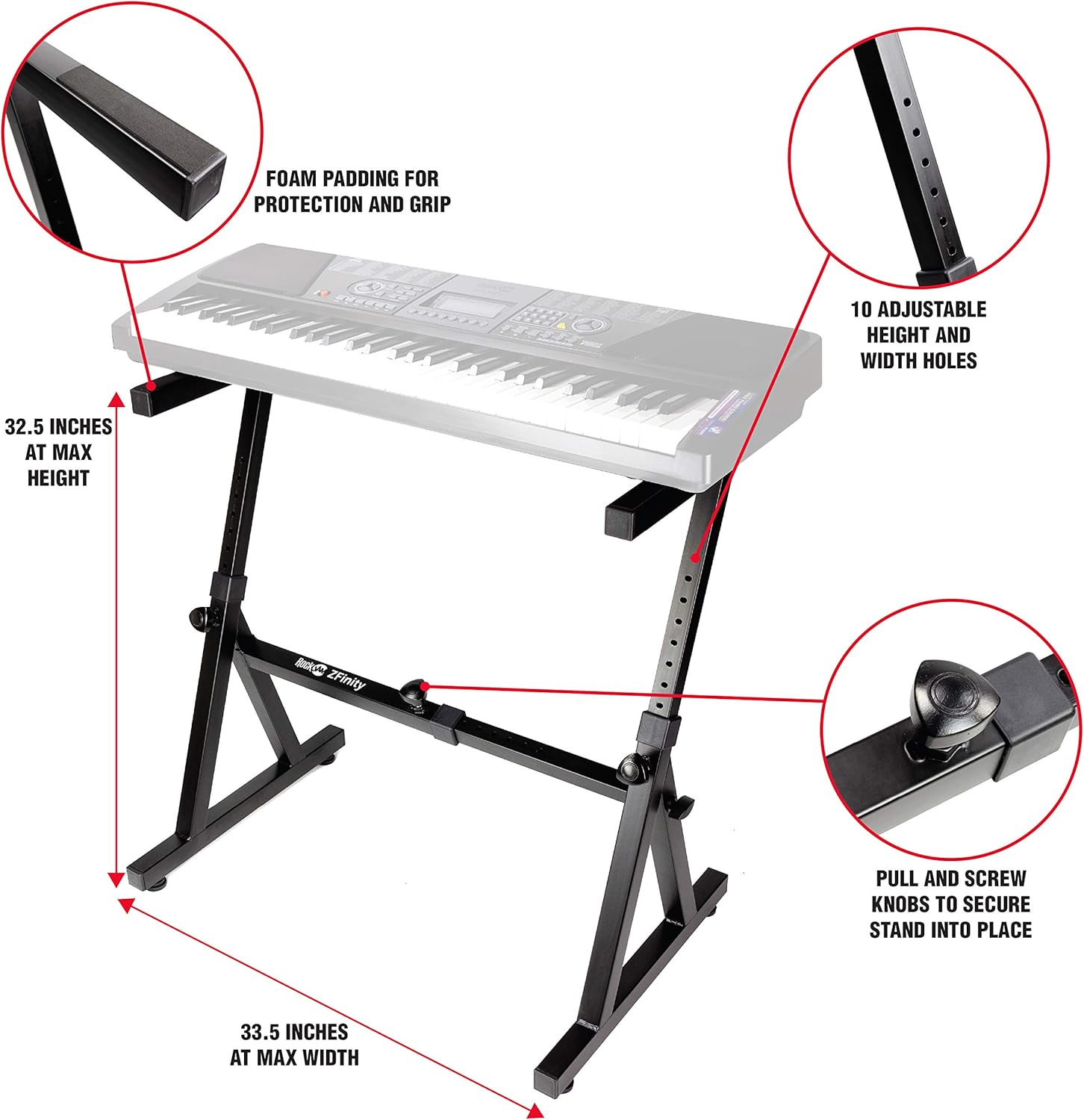 RockJam Z Style Adjustable and Portable Heavy Duty Keyboard Stand with Keynote Stickers & Lessons