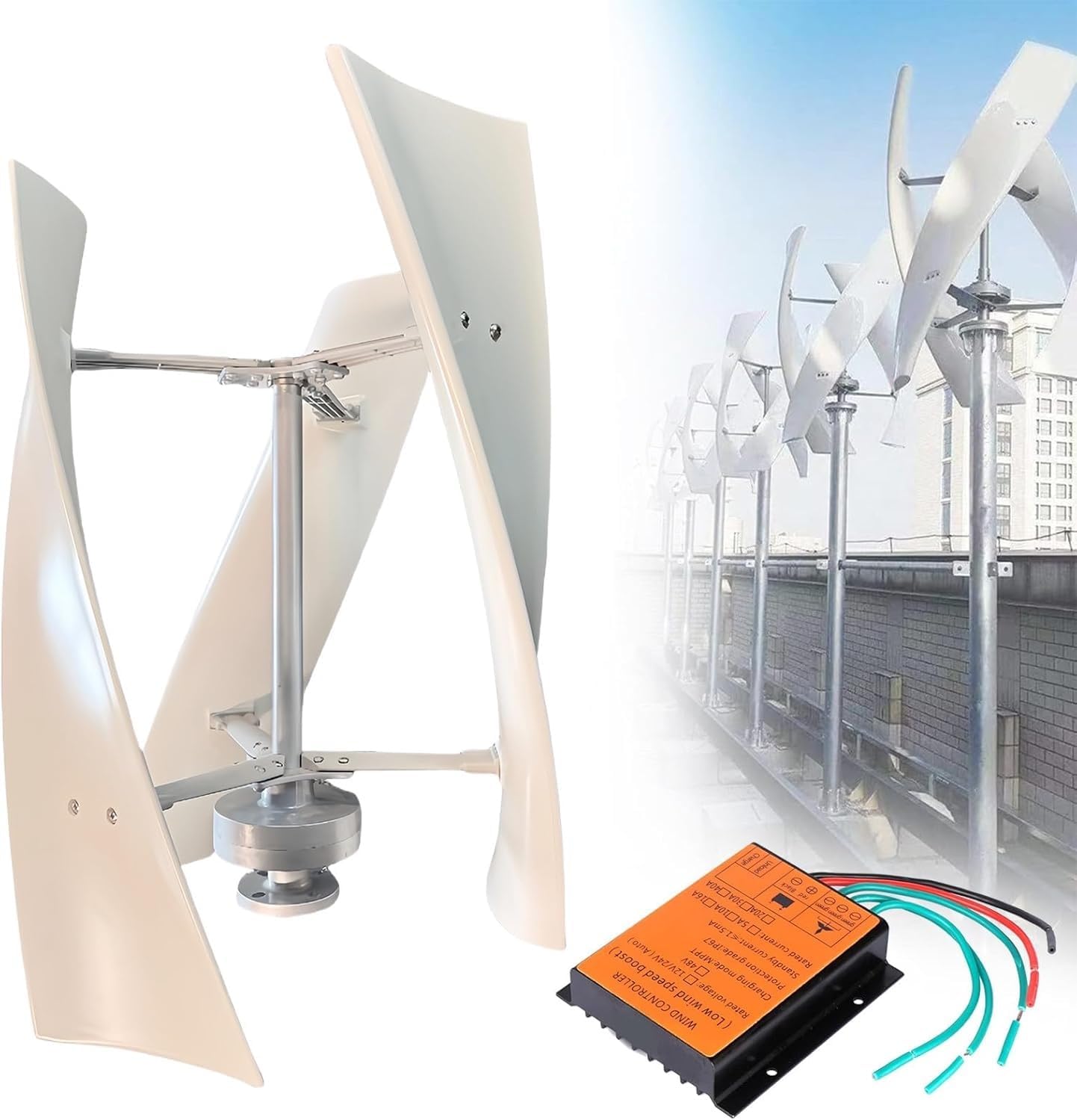 20000W Vertical Axis Wind Turbine Generator - 3 Blades, Electromagnetism Controller, Permanent Magnet for Mobile Homes & Cabins (White, 110V) - Efficient Power Generation