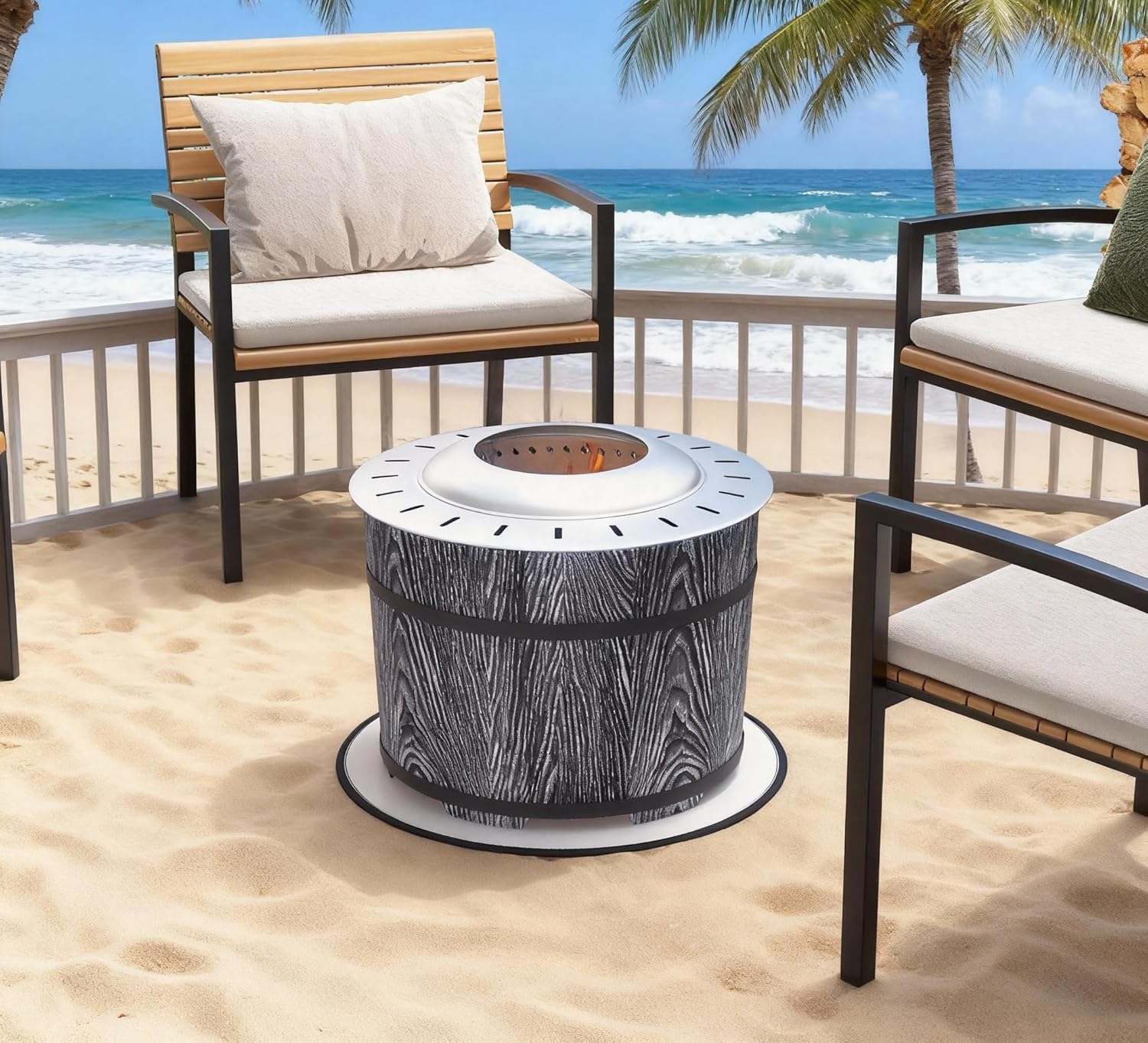Smokeless Fire Pit with Fireproof Mat, 20 Inch Portable Wood Burning Firepit for Outdoor Use, Barrel Style Camping Stove for Backyard Patio and Picnic Gatherings, Patio Stove for Garden BBQ & Bonfire