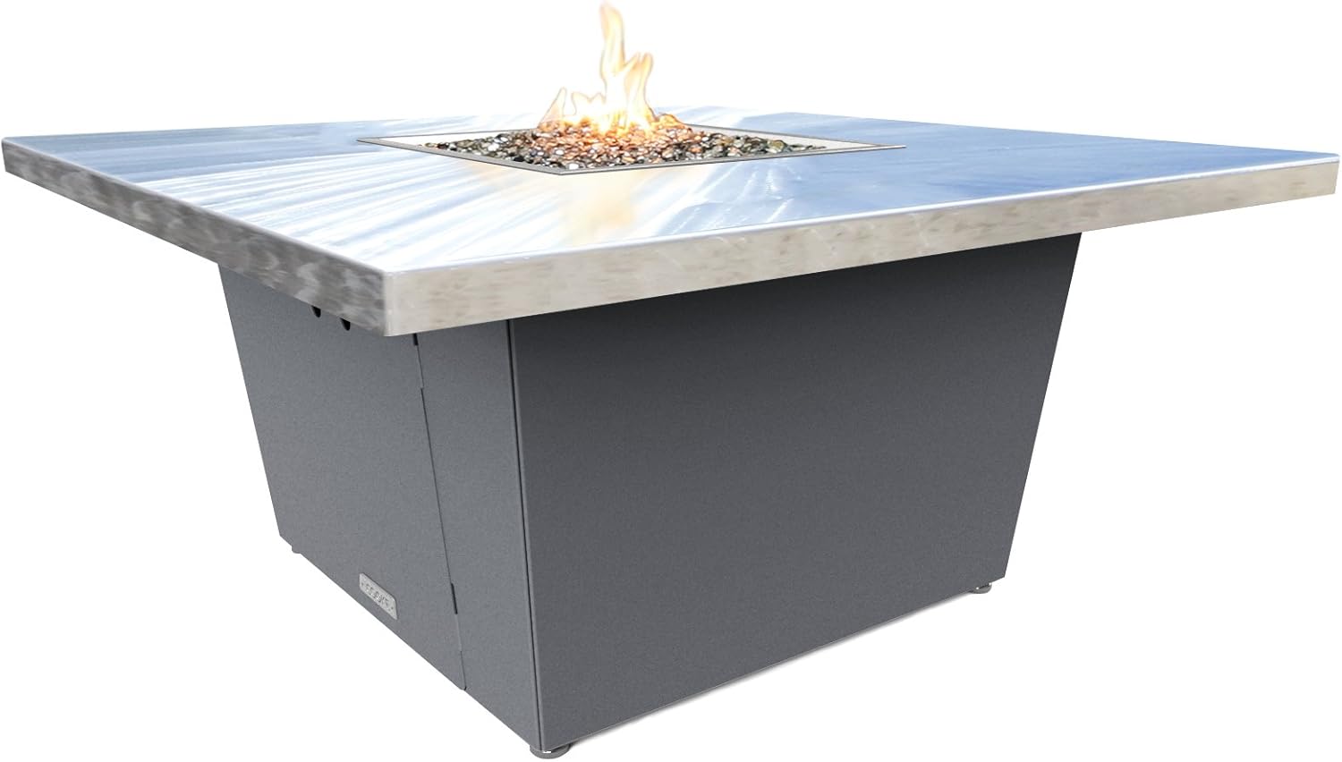 COOKE Parkway Square Fire Pit Table - 44 x 44 - Chat Height - Natural Gas - Brushed Aluminum Top - Grey Texture Powdercoat Base