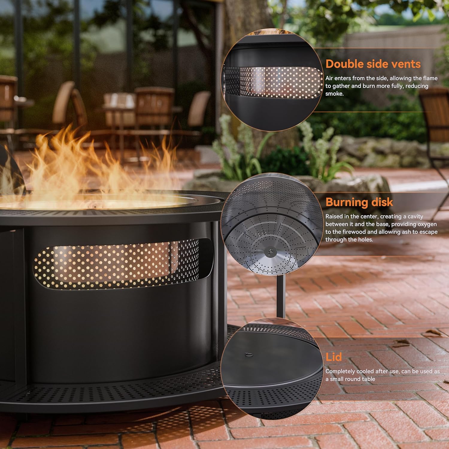 Kurapika 37 inch Smokeless Firepit with Removable Base for Ash, Wood Burning Fire Pits for Camping, Low Smoke for Outside, Easy for Cleaning, Ideal for 6 or More People