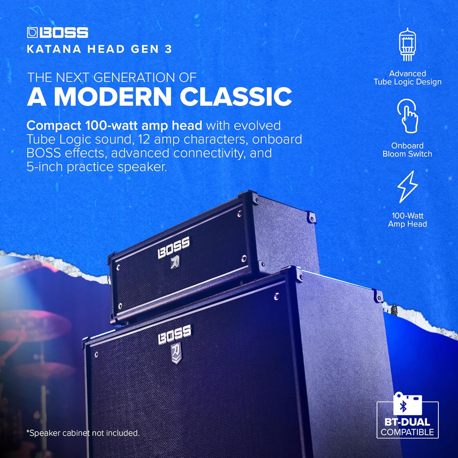 BOSS Katana Head Gen 3 Guitar Amplifier | Compact 100-Watt Amp Head | Evolved Tube Logic Sound | 12 Amp Characters | Onboard BOSS Effects | Advanced Connectivity | Built-in 5-Inch Practice Speaker