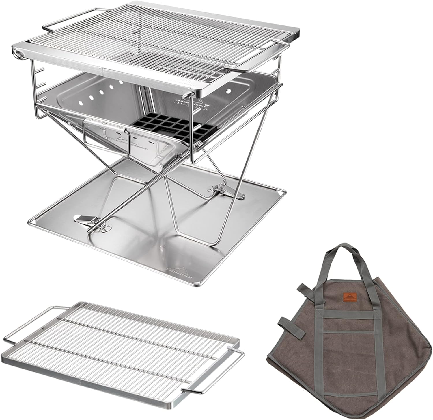 CAMPINGMOON Portable Stainless Steel Wood Burning Grill and Fire Pit 20-inch with Carrying Bag