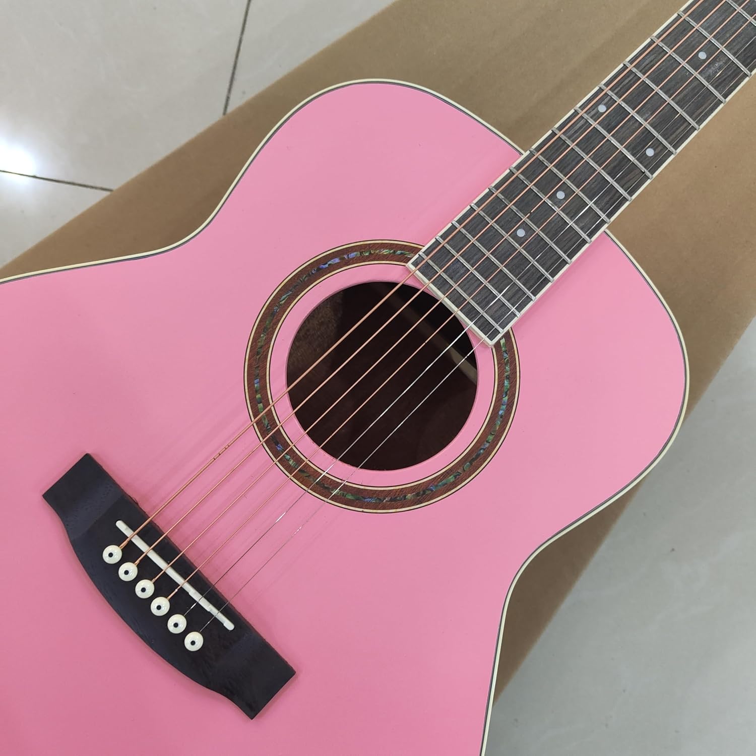 Acoustic Guitar, Pink, 6-String with Decorative Rosette