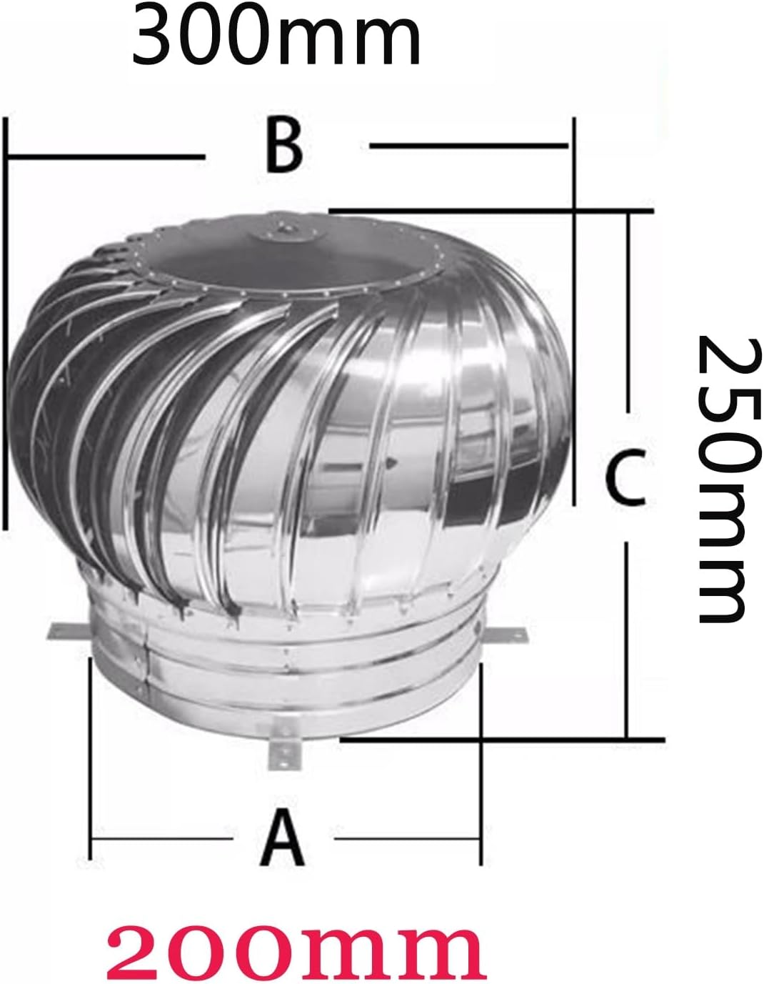 Ventilation Outlet, Internally Braced Wind Turbine, Wind Turbine, Unpowered Wind Cap, Dome Ventilator, with Screen Mesh, for Flats, Apartment, Home Decor,Silver-200mm