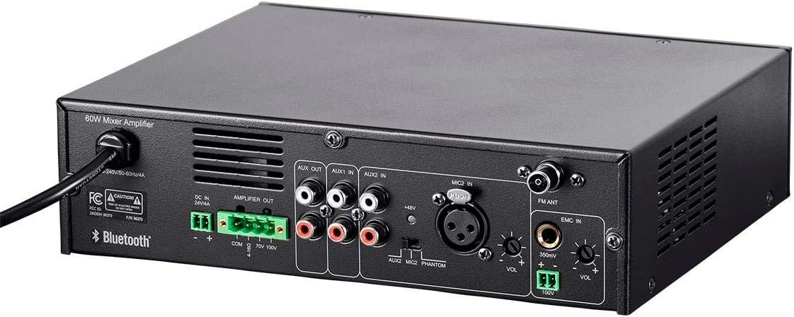 Monoprice Commercial Audio 60W 3CH 100/70V Mixer Amp - with Built-in Bluetooth Connection, Black