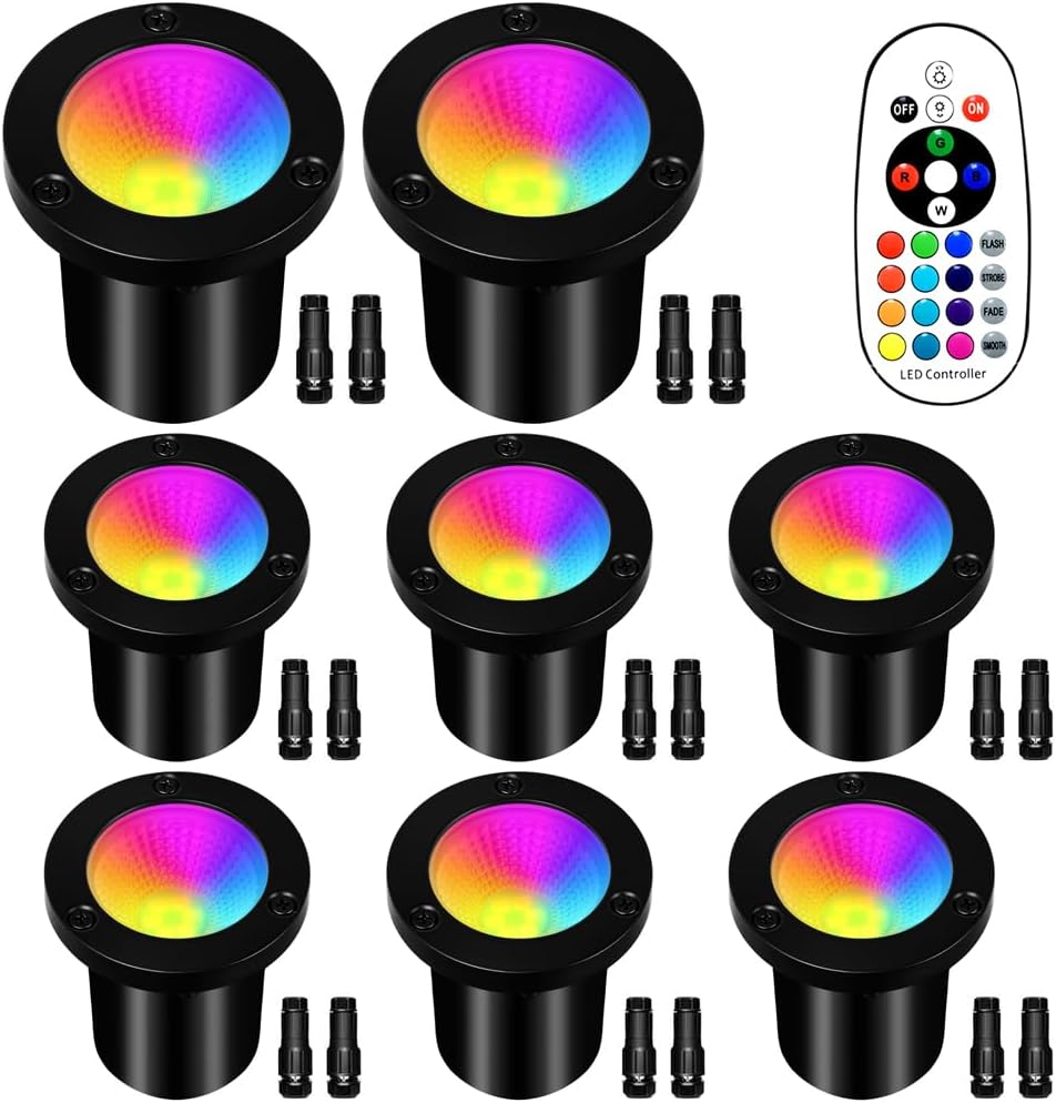 RGBW Low Voltage Landscape Lights, 16 Color Changing Outdoor In-Ground Lights IP67 Waterproof 12V-24V Landscape Spotlightst for Garden Yard Pathway Christmas(8 Pack)