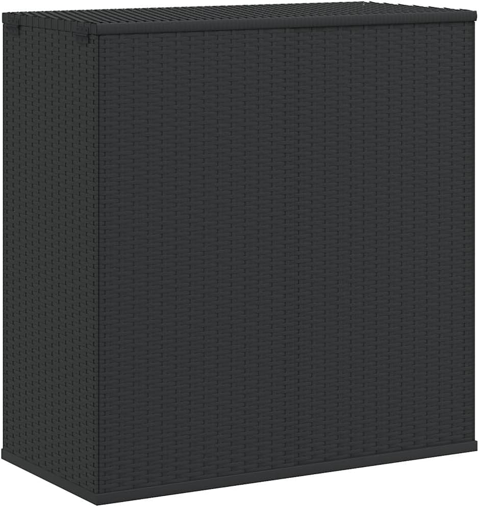 vidaXL PE Rattan Black Patio Cushion Box with Powder Coated Steel Frame – Spacious Outdoor Storage Solution for Cushions, Pillows and Household Accessories