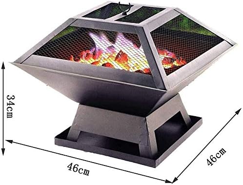 Fire Pits Outdoor Wood Burning Outdoor BBQ Grill Brazier Square Shape Firepit Wood Burning Portable Camping BBQ Grill Fire Bowl with Cover BBQ Cooking for Outside Camping Backyar