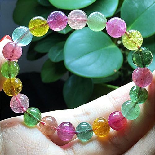 1 Strands Natural Colorful Yellow Green Pink Blue Tourmaline Multi-Color Stretch Bracelet Round Beads 9mm 04463