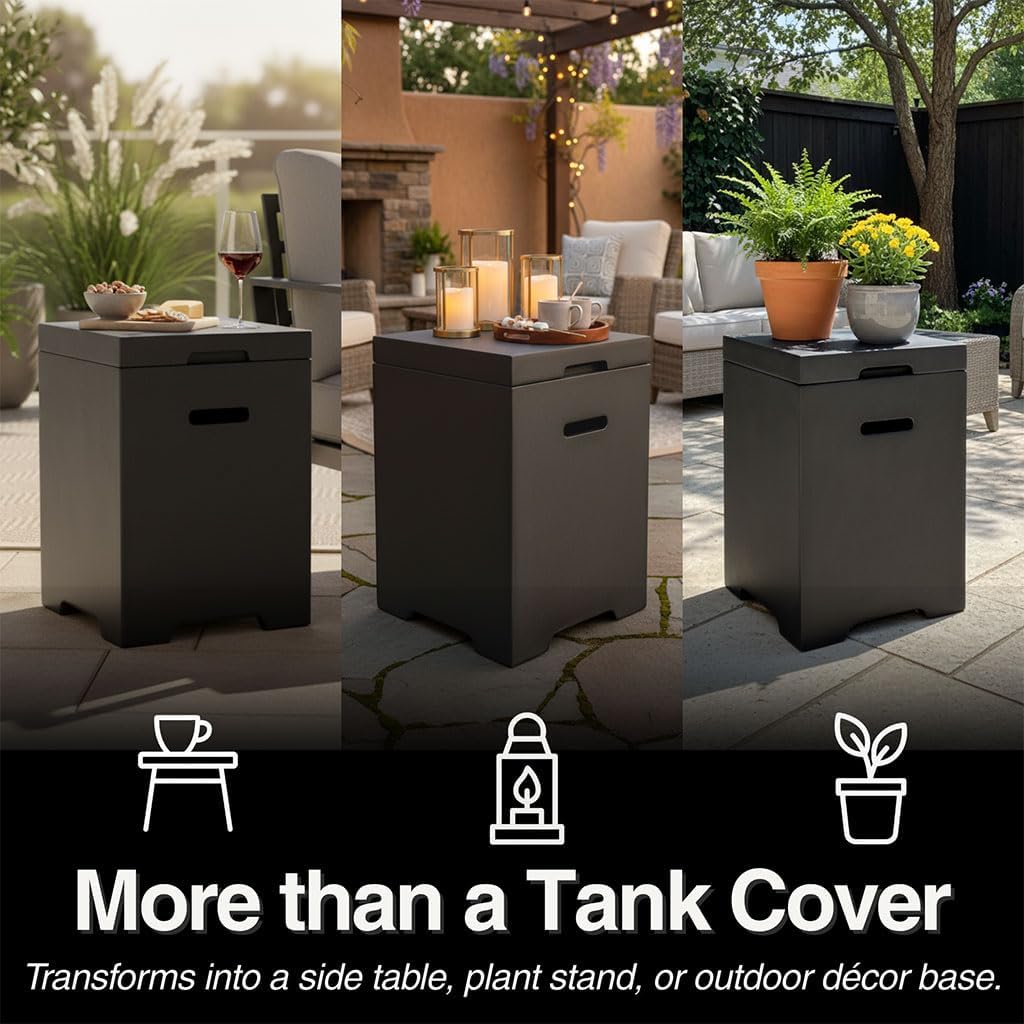 Propane Tank Cover Table, 20 LB Propane Tank Storage Hideaway Side Table with Removable Lid, Magnesium Oxide Outdoor Gas Tank Holder with Handles for Fire Pits & Griddles