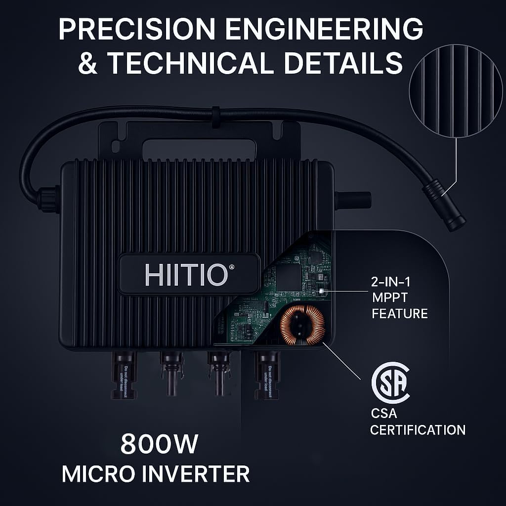 CSA Listed Nominal Output 800W Microinverter, IP67 Waterproof Solar Inverter, Home & Commercial Use, Smart Sub-1G Monitoring, 2-in-1 MPPT for 182/210mm Modules (Residential & Small Business)