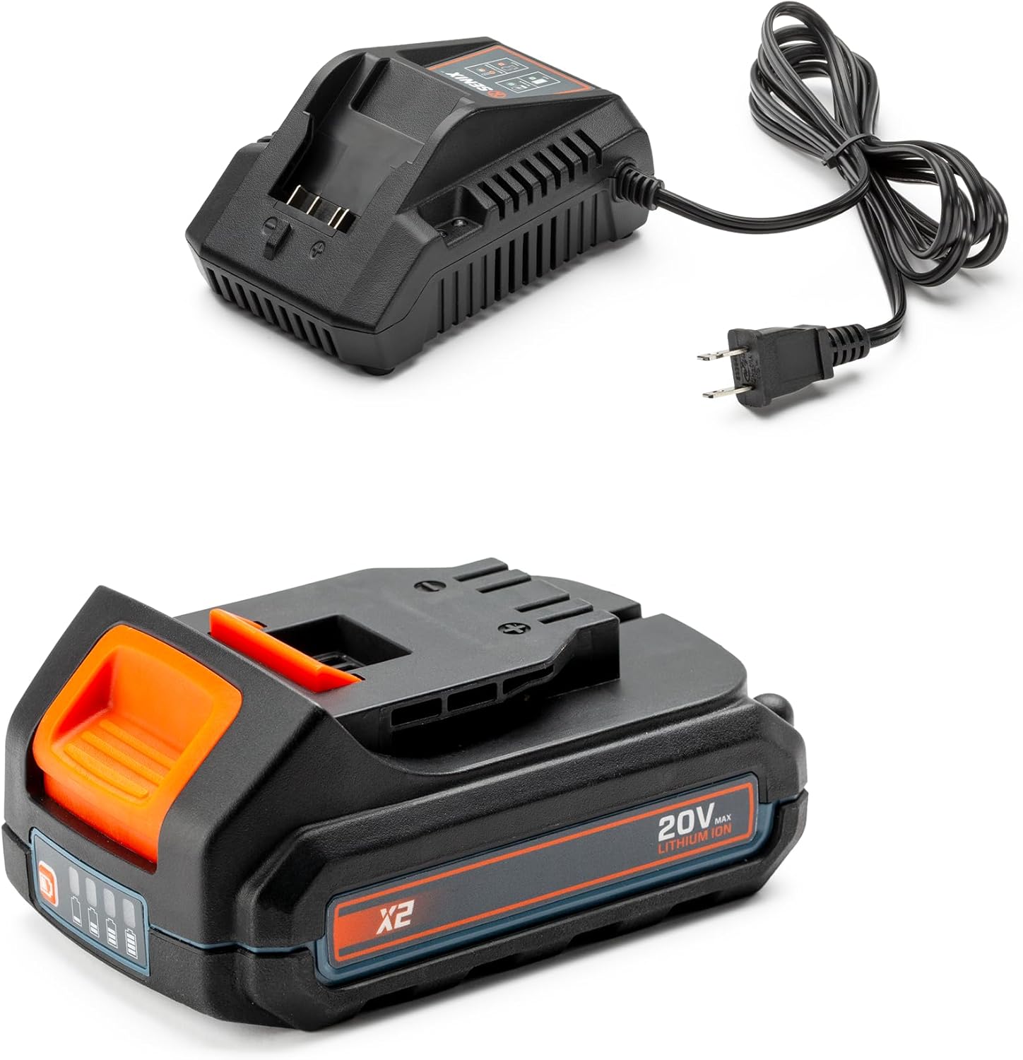 SENIX 20 Volt Max* 2.5 Ah Lithium-Ion Battery and 2A Charger Kit for X2 20V Lawn & Garden and Power Tools, Fade-Free, Battery Indicator Lights (S2K0B1-02)