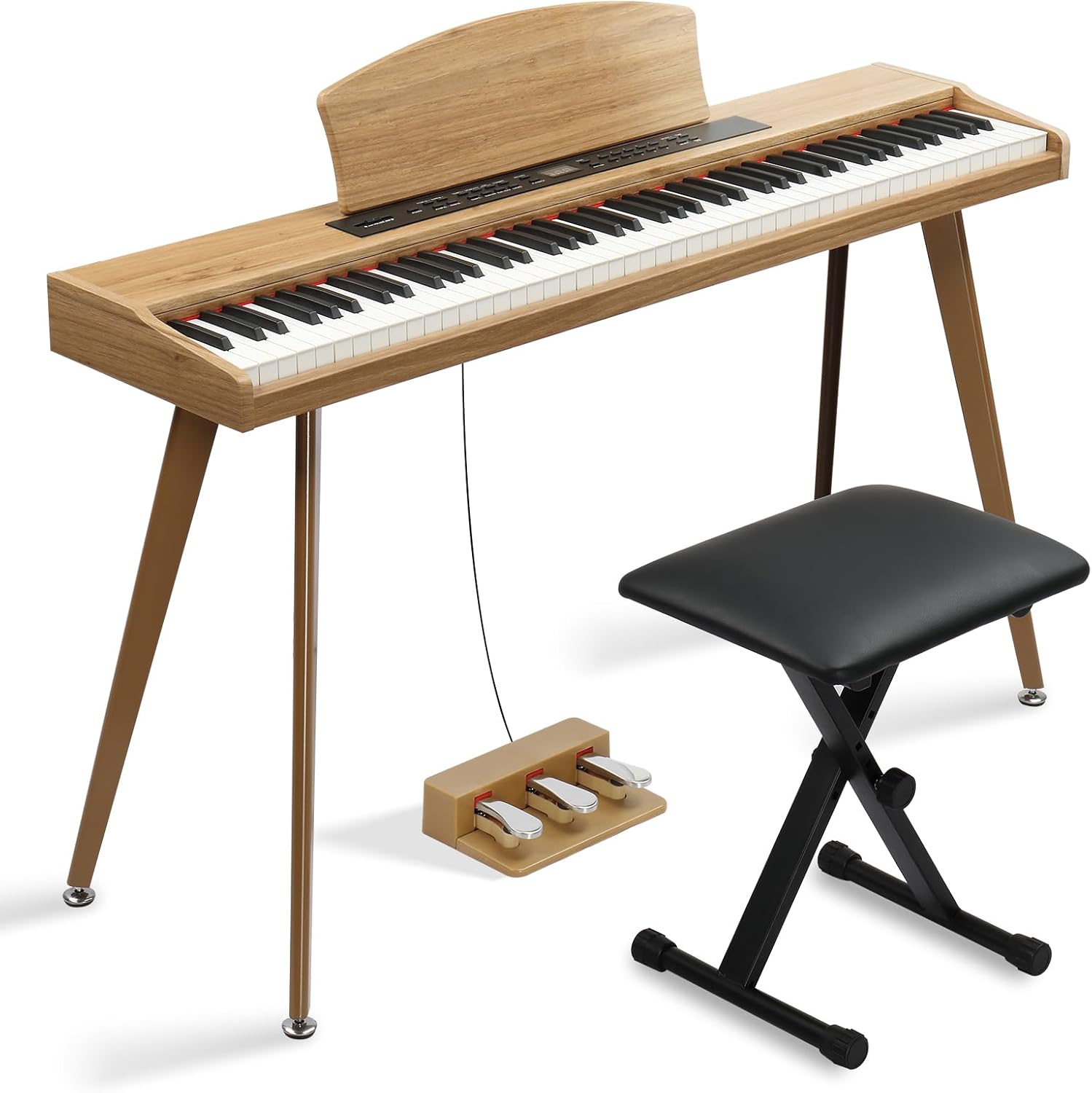 Ktaxon 88 Key Weighted Keyboard with 64 Polyphony, 128 Rhythms, 128 GM Tones & 3 Pedal Unit, Piano Keyboard with Adjustable Bench, Multi-External Interfaces, Bluetooth MIDI for Beginners(Natural)