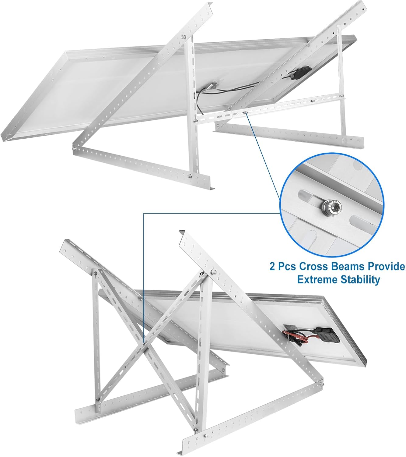 2 Sets 45'' Solar Panel Mount Brackets for 100-400 Watt Solar Panel,with Foldable Tilt Legs and Reinforced Cross Bars,Suitable for RV, Roof, Boat, Off-Grid etc.