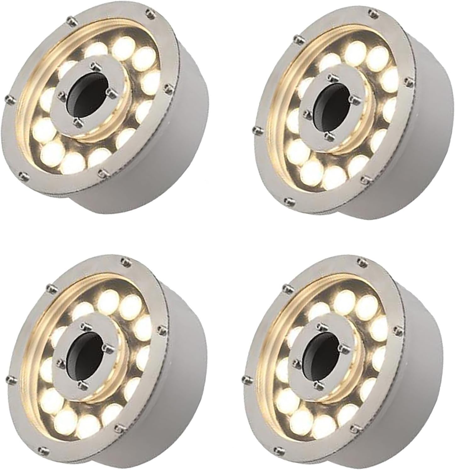 4PCS RGB Color Change Underwater Light - LED Ring Fountain Lamp, Submersible LED Pool Lights, IP68 Waterproof Middle Hole Pond Lighting, Underwater Landscape Lights(Green,18W(24V))