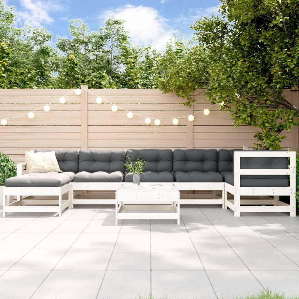 8 Piece Patio Lounge Set with Cushions White Solid Wood,Versatile Modular Design Allows for Customizable Lounge configurations Patio Furniture, Outdoor Furniture Sets