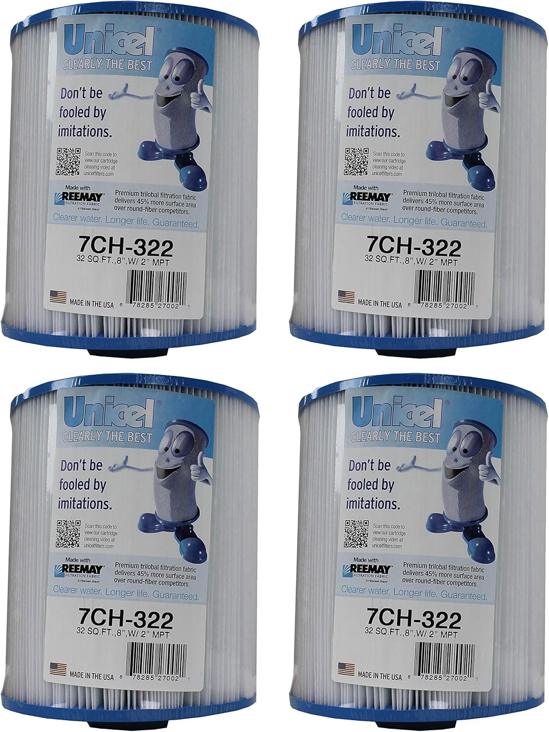 Unicel 7CH-322 32 Square Foot Media Replacement Hot Tub Spa Filter Cartridge with 275 Pleats (4 Pack)