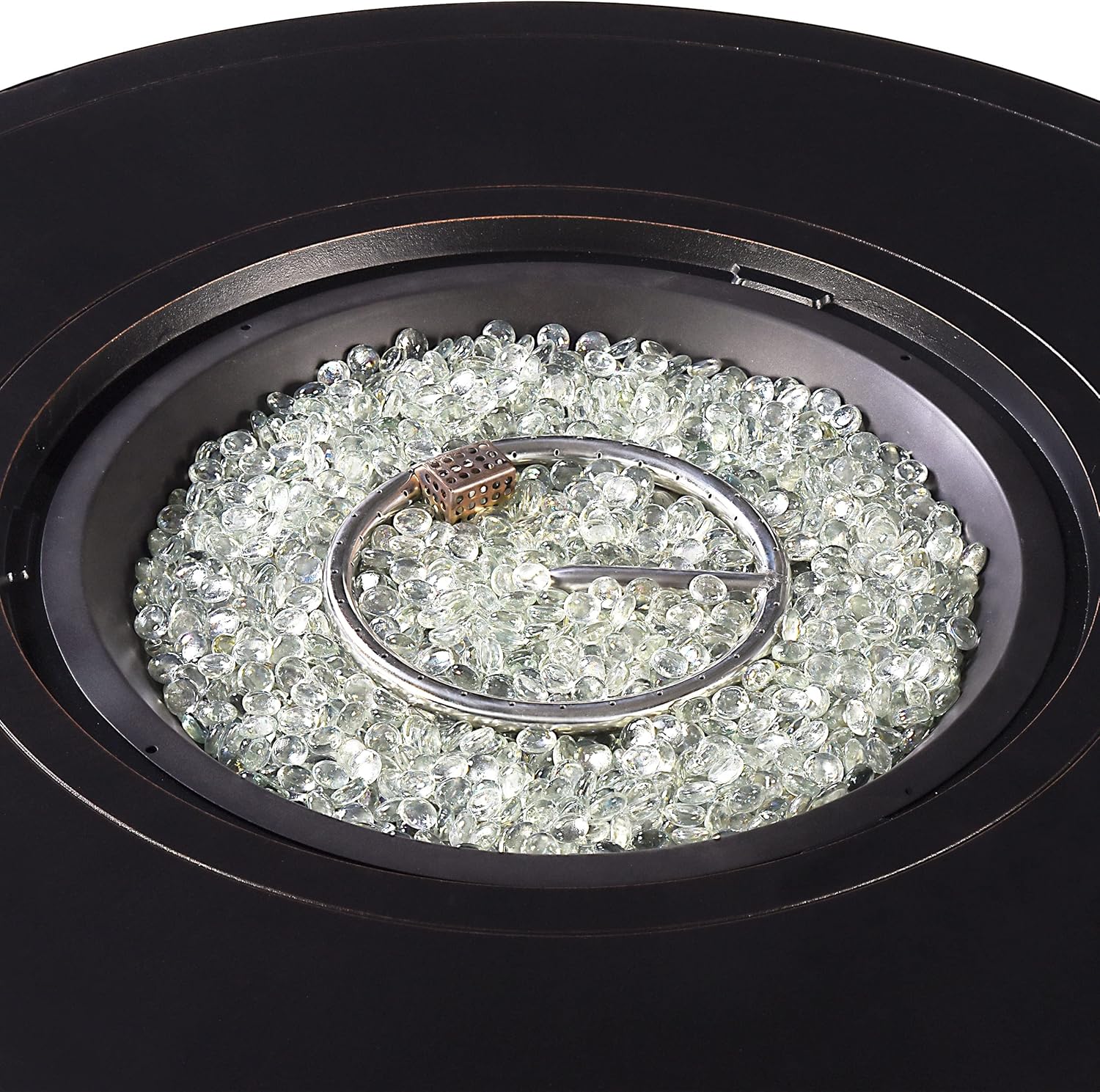 Oakland Living AZMATERA-FPT-AC Aluminum 44 in. Round Propane Beads, Lid and Fabric Cover Finish Outdoor fire Table, Antique Copper