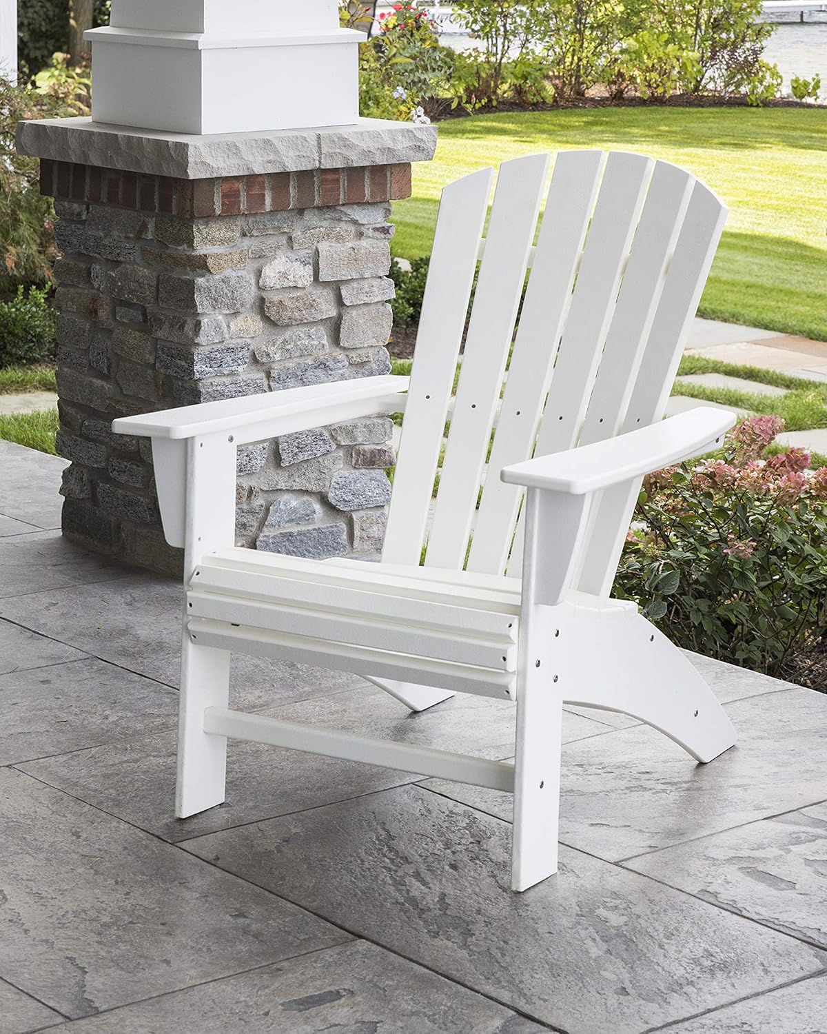 POLYWOOD Nautical Curveback Adirondack Chair, Fire Pit Patio Furniture, All-Weather HDPE Outdoor Seating, Fade-Proof, White, Deck Garden Poolside