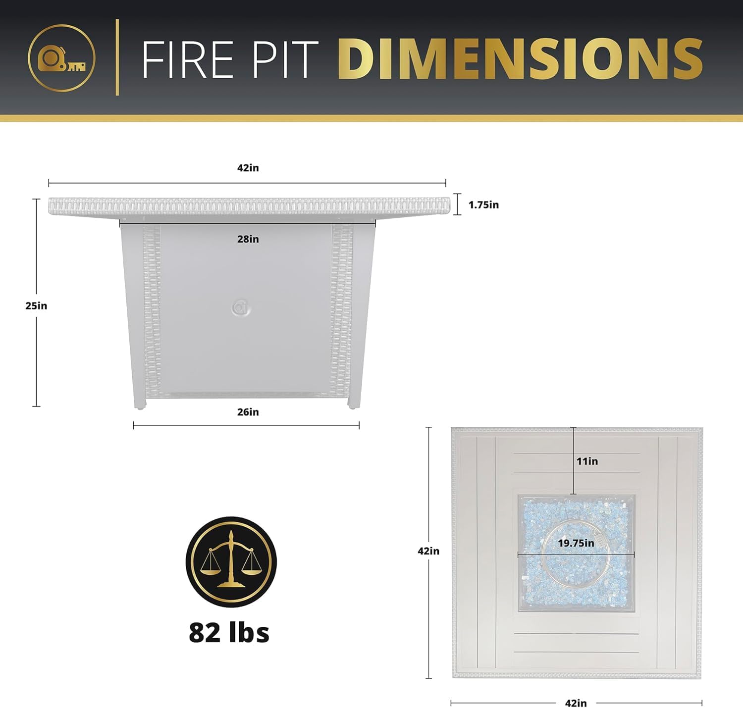 Mazatzal 4 Piece Outdoor Patio Furniture Set with 42 Inch Grey Propane Fire Pit, Wicker Rattan Outdoor Loveseat and Stationary Chairs, Aluminum Frame, Includes Fire Glass & Wind Guard