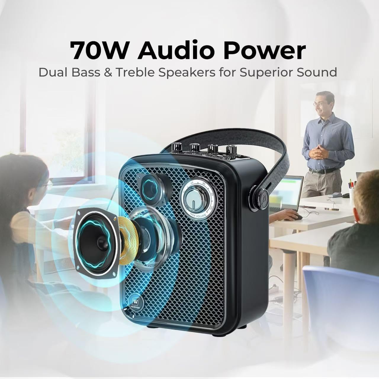 Voice Amplifier with 2 Wireless Microphones, 70W Portable Bluetooth Speaker with Mic, Small PA Speaker System, Karaoke Machine for Teachers, Public Speaking, Events, Singing - S100 Pro