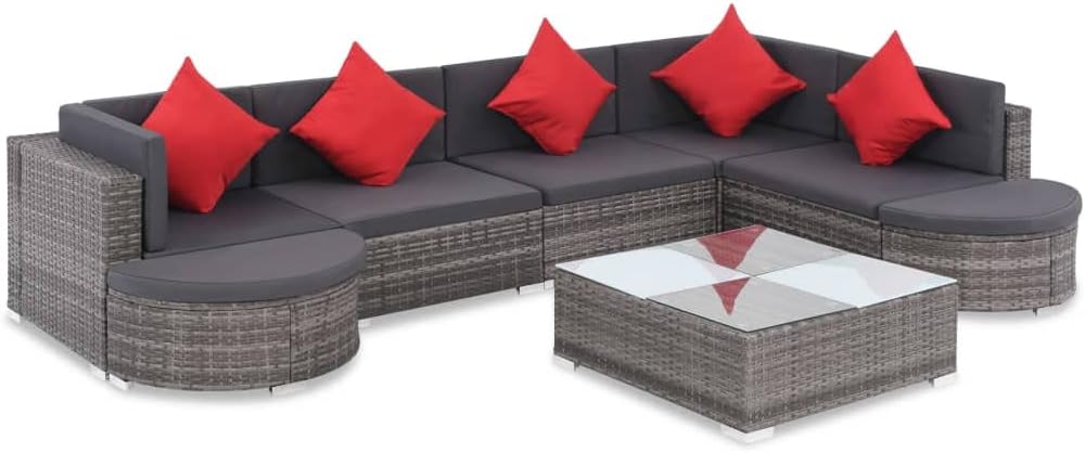 8 Piece Patio Lounge Set with Cushions Poly Rattan Gray,Stylish Poly Rattan Sofa Set: Ultimate Comfort for Your Outdoor, Patio Furniture, Outdoor Furniture Sets