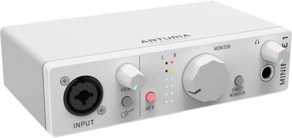 Arturia MiniFuse 1 Portable USB Type-C Audio Interface (White) with Studio Pro Monitor Headphones and XLR-XLR Cable