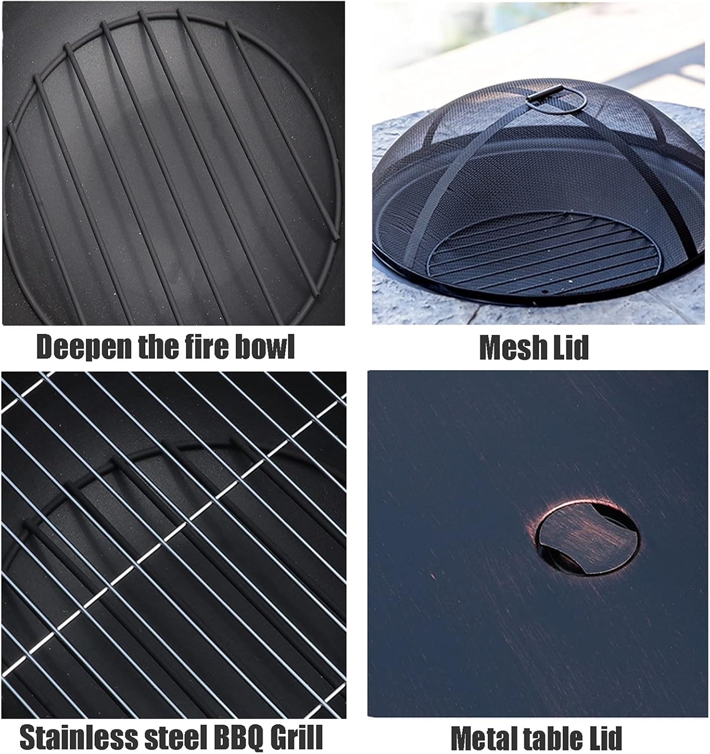 Fire Pits Outdoor Garden Terrace Round BBQ Table, Outdoor Wood Burning Fire Bowl with Spark Screen and Poker, Imitation Stone Leisure Table