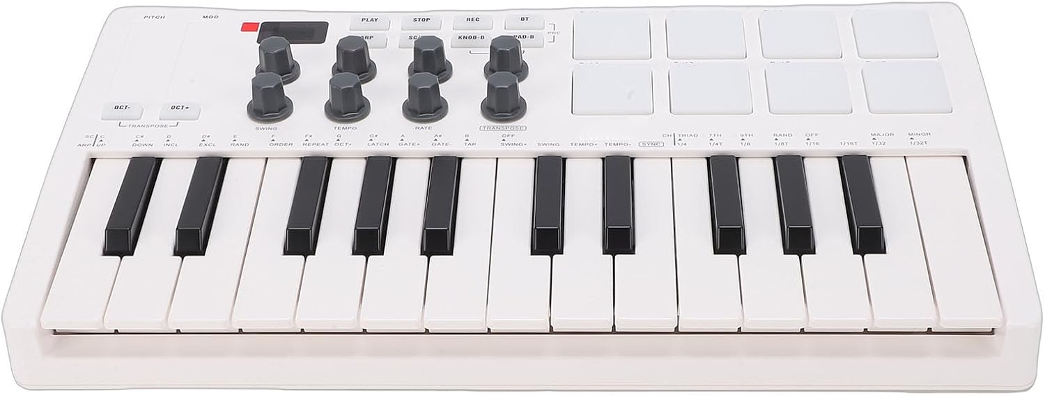 Asixxsix 25 Key Midi Keyboard Controller, with 8 Backlit Drum Pads, 8 Knobs, Portable Beat Maker Machine for Music Production, Velocity Sensitive, LED Display, Arpeggiator