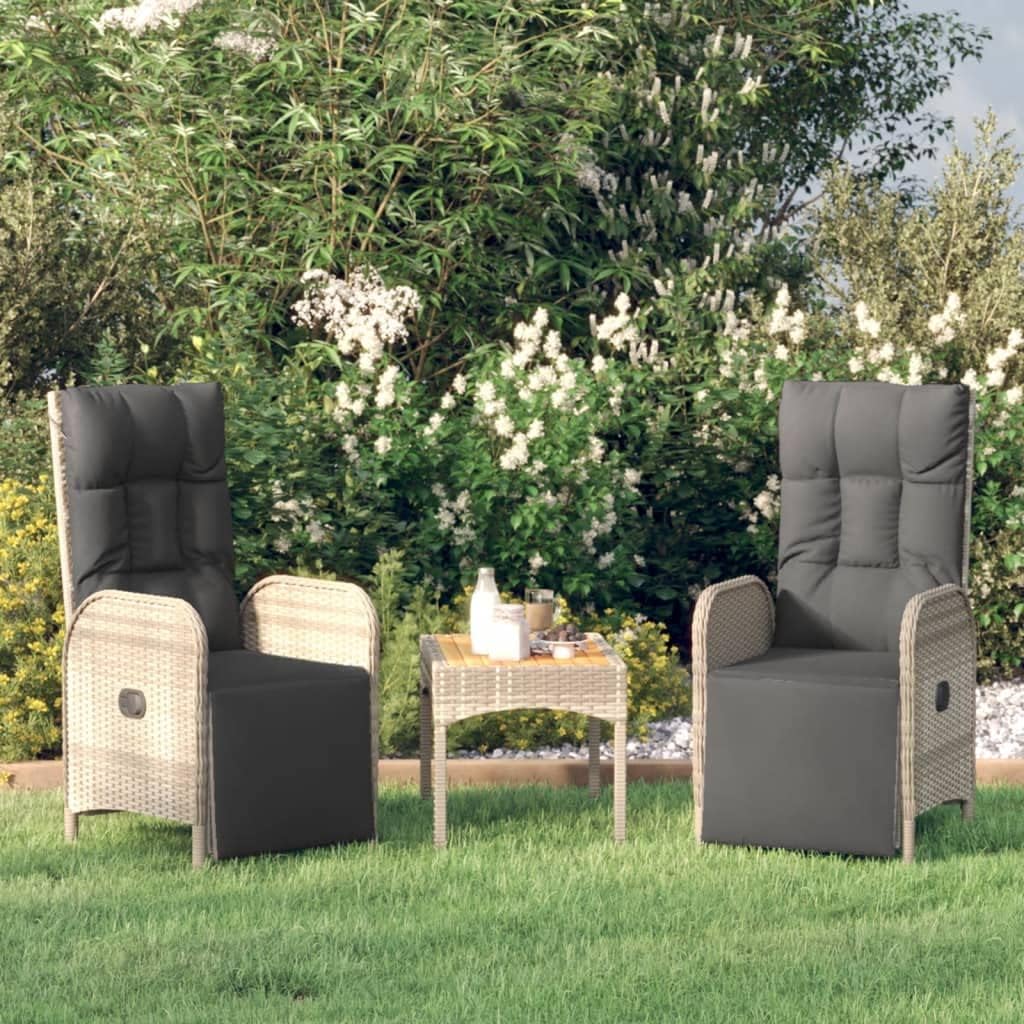 Patio Reclining Chairs with Cushions 2 pcs Poly Rattan Gray,Relaxing Reclining Patio Chairs for Outdoor and Garden Leisure Outdoor Furniture, Outdoor Chairs