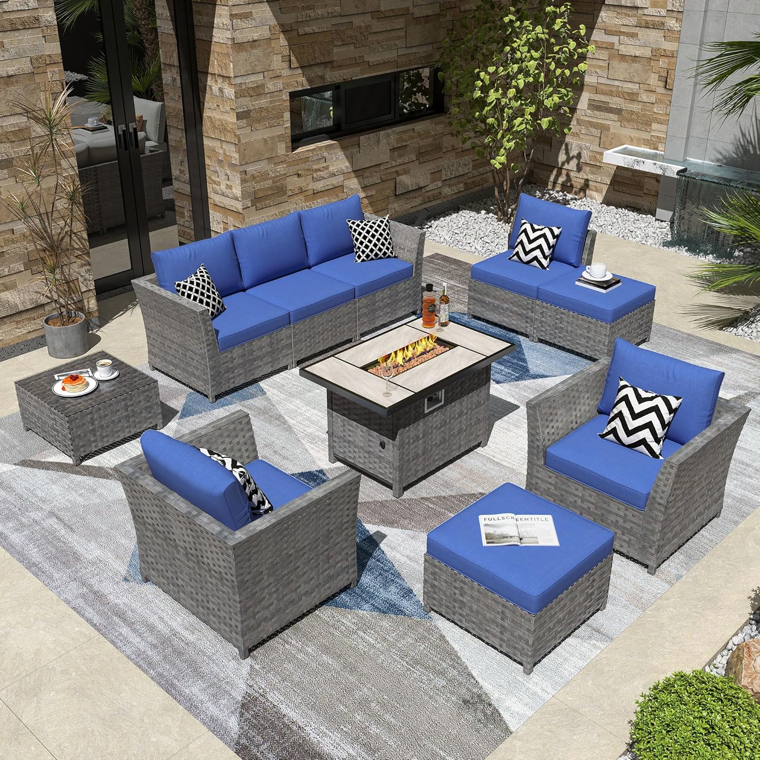 10 Pieces Wicker Patio Furniture Sets Outdoor Furniture Sectional Patio Couches Set 42