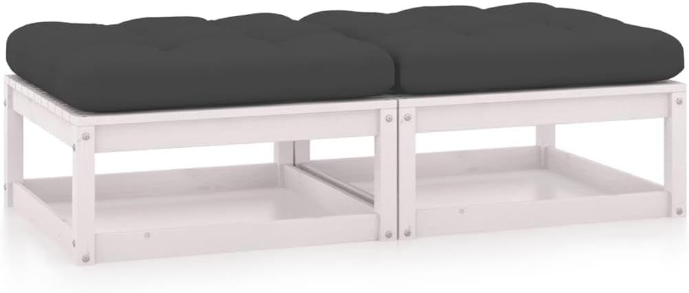 Patio Footstools with Cushions 2 pcs Solid Wood Pine,Modular Pinewood Footstool with Cushions for Outdoor Relaxation Outdoor Furniture Sets, Sectional Sofa Units