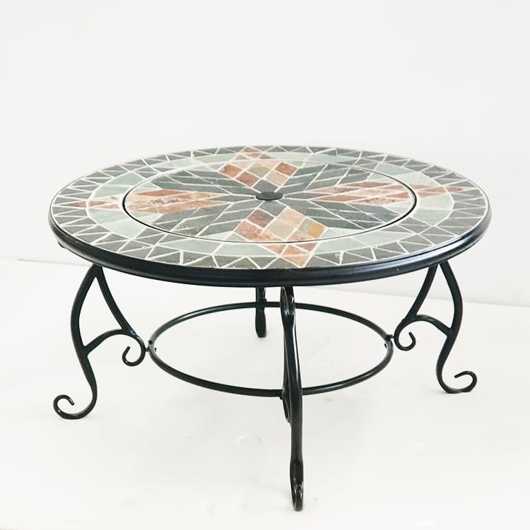 Outdoor Mosaic Fire Pit Table with Mesh Cover, Round 30-inch Patio Heater with Metal Stand, Decorative Tile Design, Includes Poker Tool Customized (Black)