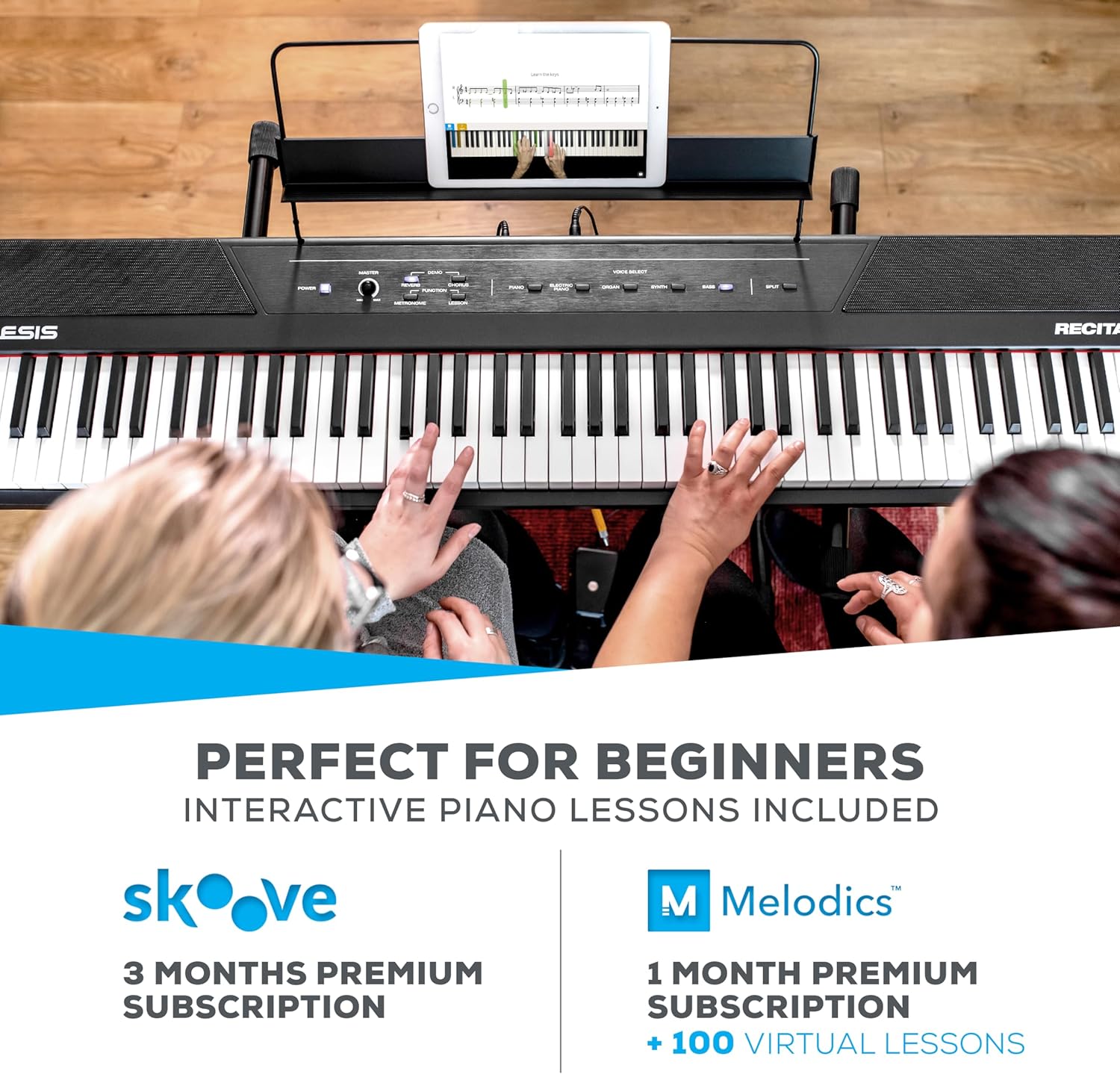 Alesis Recital - 88 Key Digital Piano Keyboard with Semi-Weighted Keys, 2x20W Speakers, 5 Voices, Split, Layer and Lesson Mode, FX and Piano Lessons